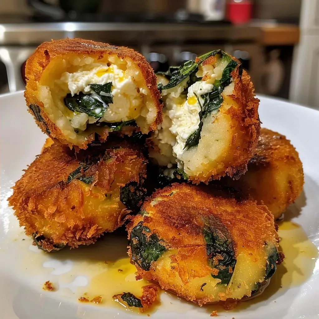 Juicy Malfatti fritters served with melted sage butter on a plate.