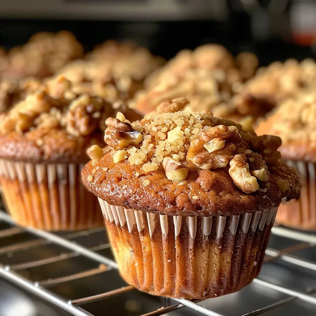 Side view of delicious maple walnut muffins showcasing their texture and toppings.