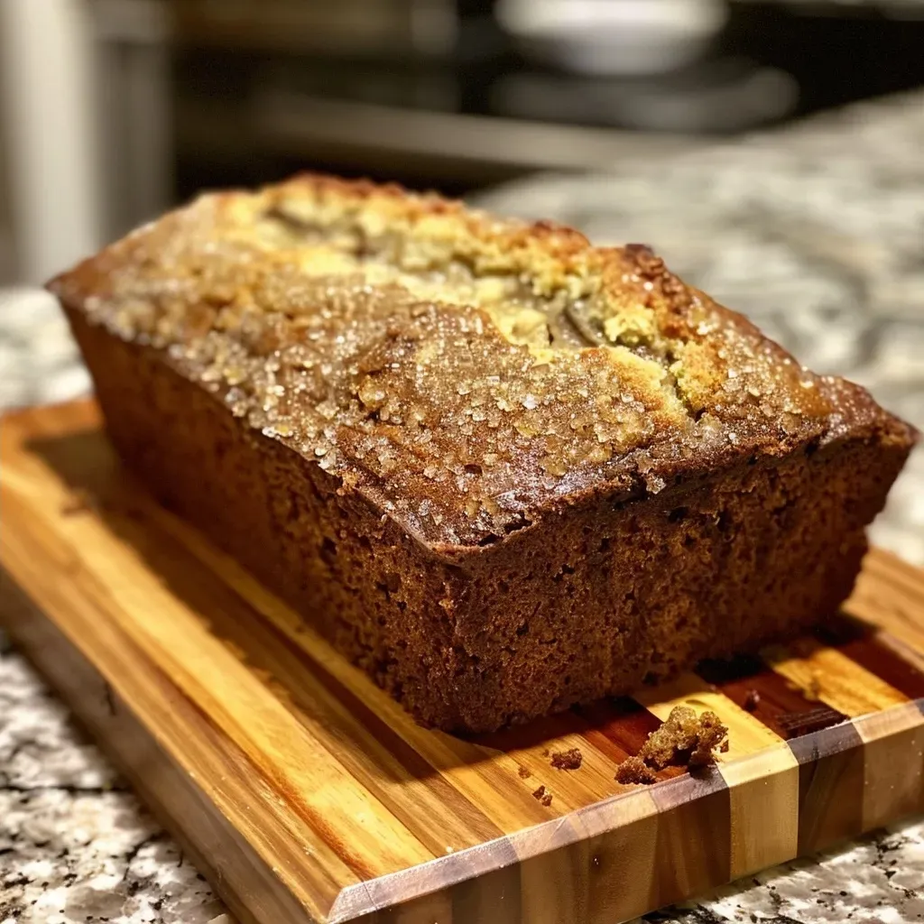 Slice of brown butter banana bread showcasing its moist texture and banana pieces.