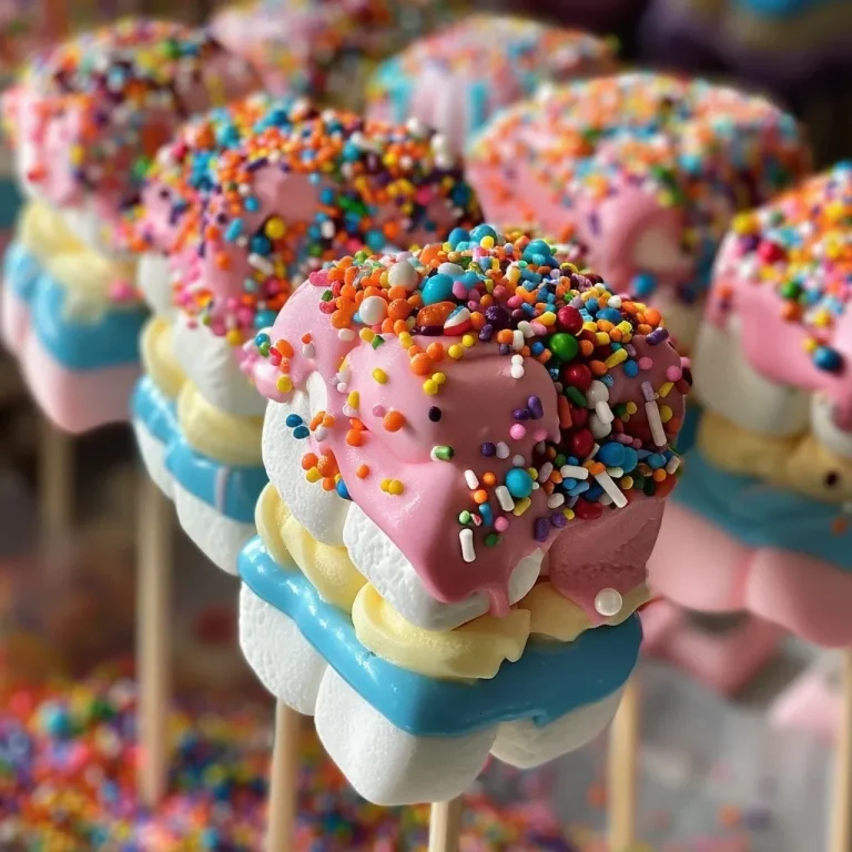 Whimsical Treats: Crafting Delightful Monster Marshmallow Pops Close-up view of colorful Monster Marshmallow Pops with sprinkles and icing.