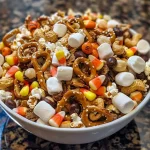 Close-up view of a colorful Monster Munch Mix in a bowl.