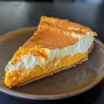 Side view of a Protein Disney Candy Corn Cheesecake with a creamy texture and candy corn topping.