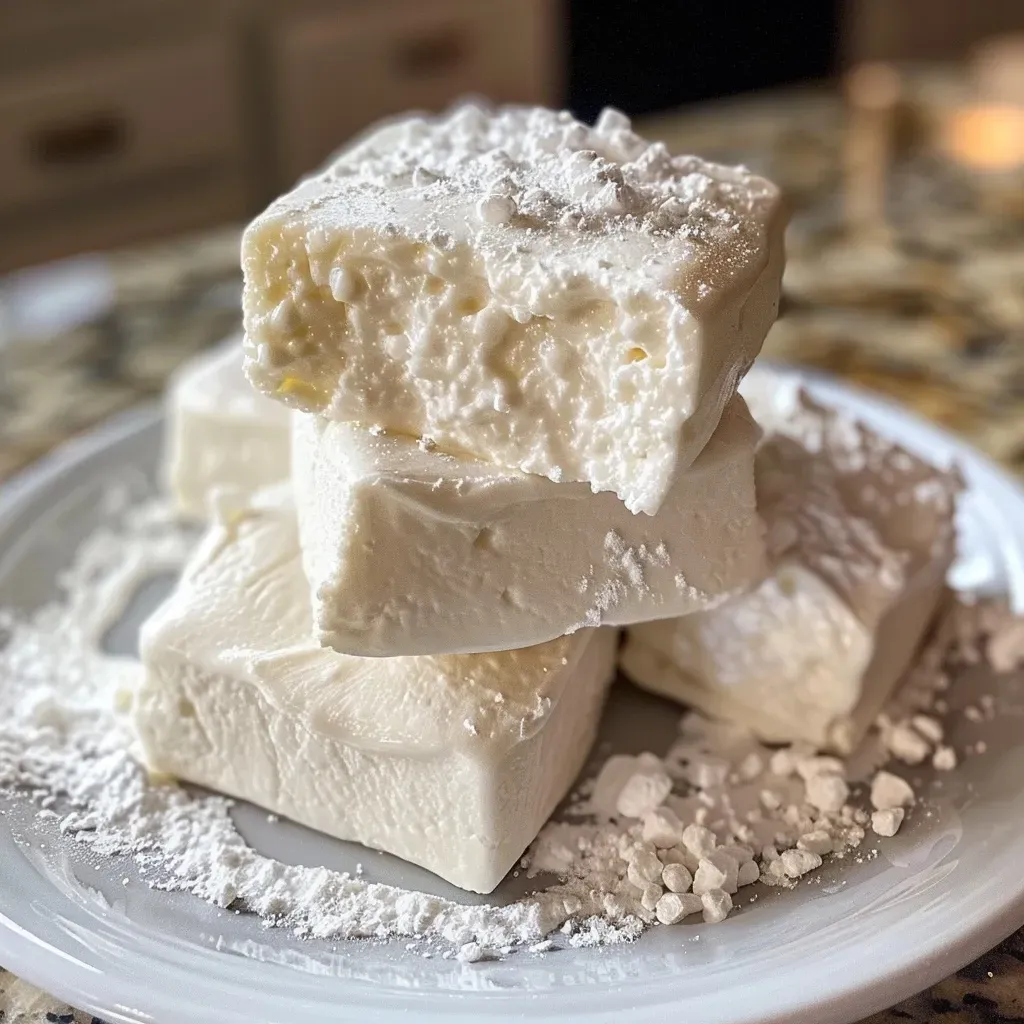Side view of juicy protein-packed marshmallows on a plate.