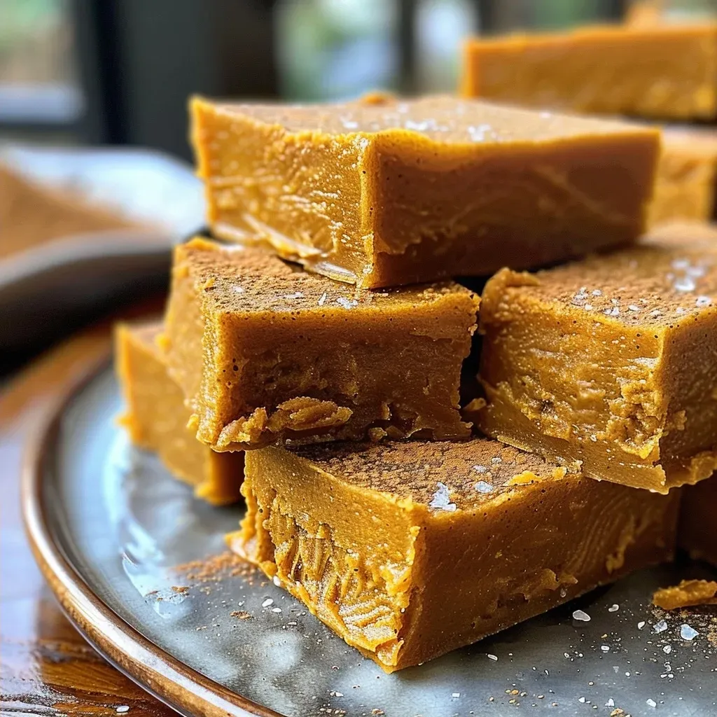 Delicious Protein Pumpkin Spice Fudge displayed on a white plate with spices nearby.