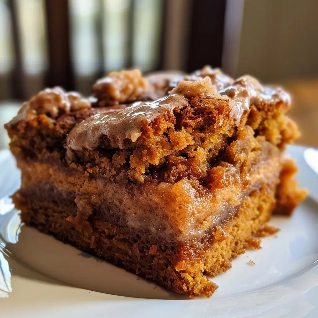 A detailed shot of delicious pumpkin coffee cake, showcasing its texture and toppings.