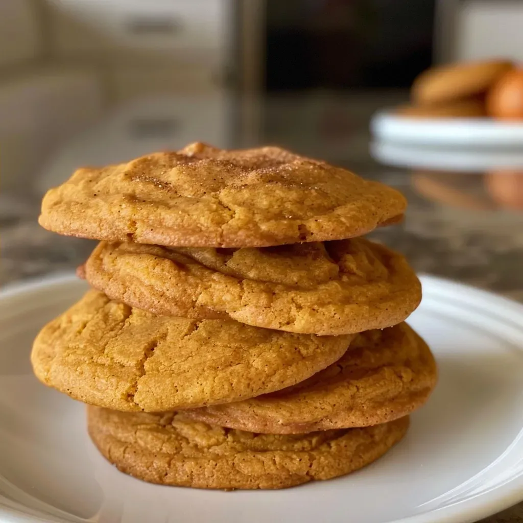Close-up of freshly baked pumpkin cookies with a creamy frosting on top.