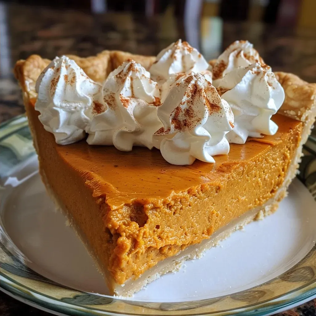 A delicious slice of Pumpkin Cream Cheese Pie from the side, highlighting its smooth texture and warm color.