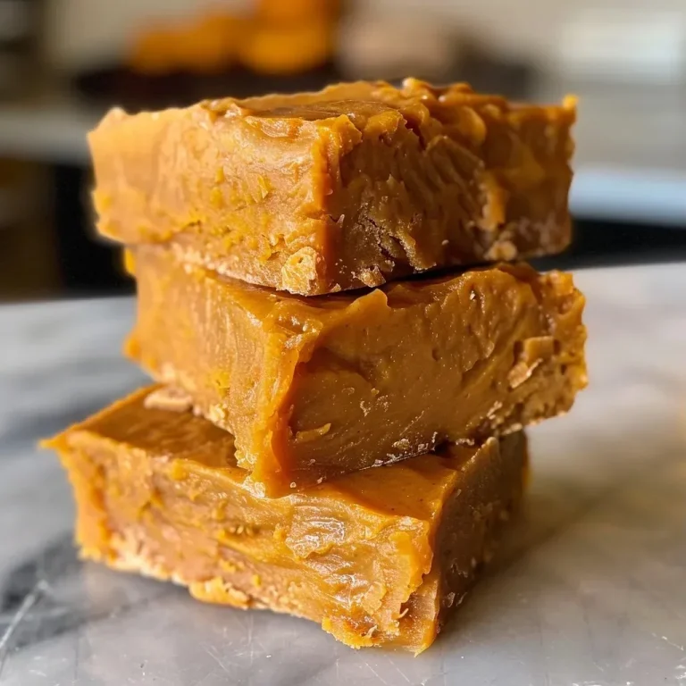 Close-up view of creamy pumpkin fudge with a smooth texture.