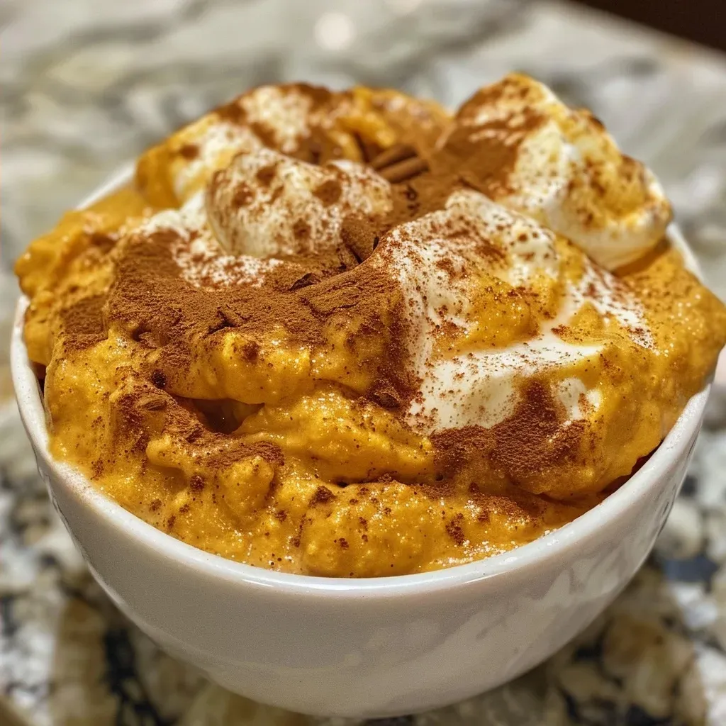Side view of pumpkin spice dip with a smooth texture and garnished with cinnamon.