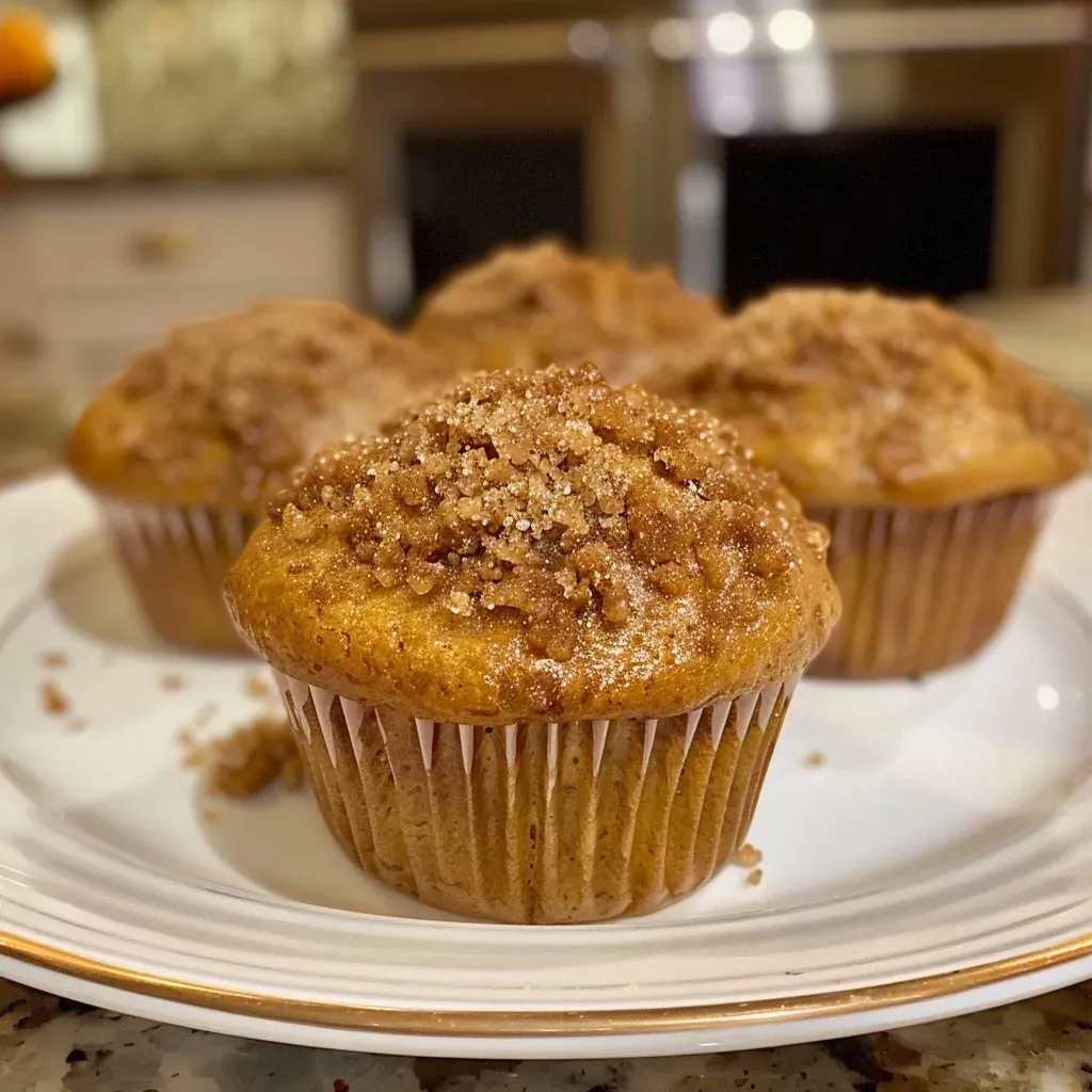 Side view of a delicious pumpkin spice latte muffin showcasing its moist texture and spices.