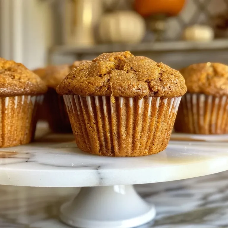 Close-up of moist pumpkin spice muffins with a golden-brown crust.
