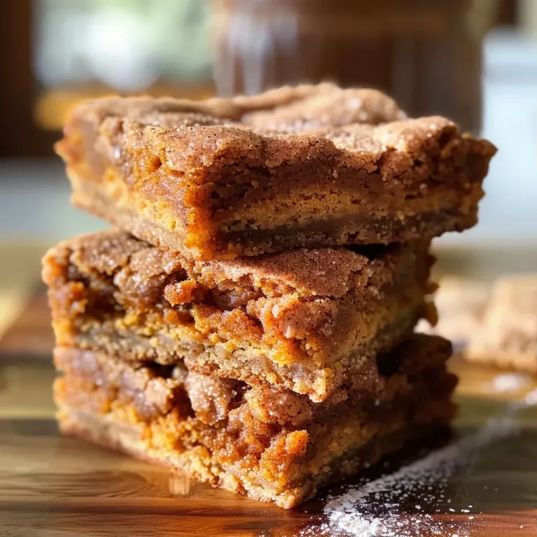 Autumn’s Sweet Embrace: Crafting Irresistible Pumpkin Spice Snickerdoodle Blondies Close-up view of Pumpkin Spice Snickerdoodle Blondies with a golden crust.