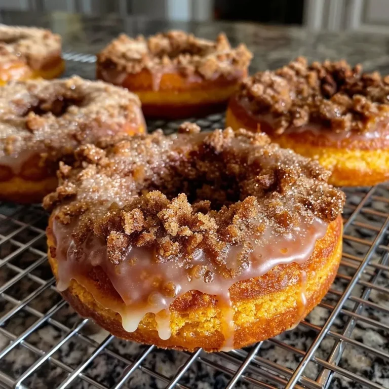 Indulge in Fall: The Ultimate Pumpkin Streusel Donuts Recipe Close-up view of a freshly baked Pumpkin Streusel Donut topped with a crumbly streusel.