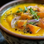 Close-up side view of roasted butternut squash stuffed with corn, zucchini, and cheese.