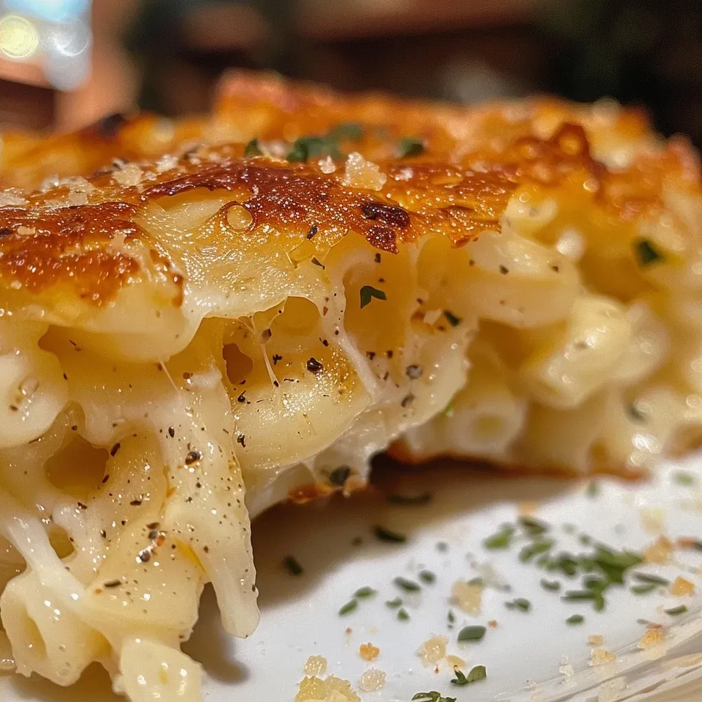 Side view of a crispy smoked gouda macaroni fritter showcasing its cheesy interior.