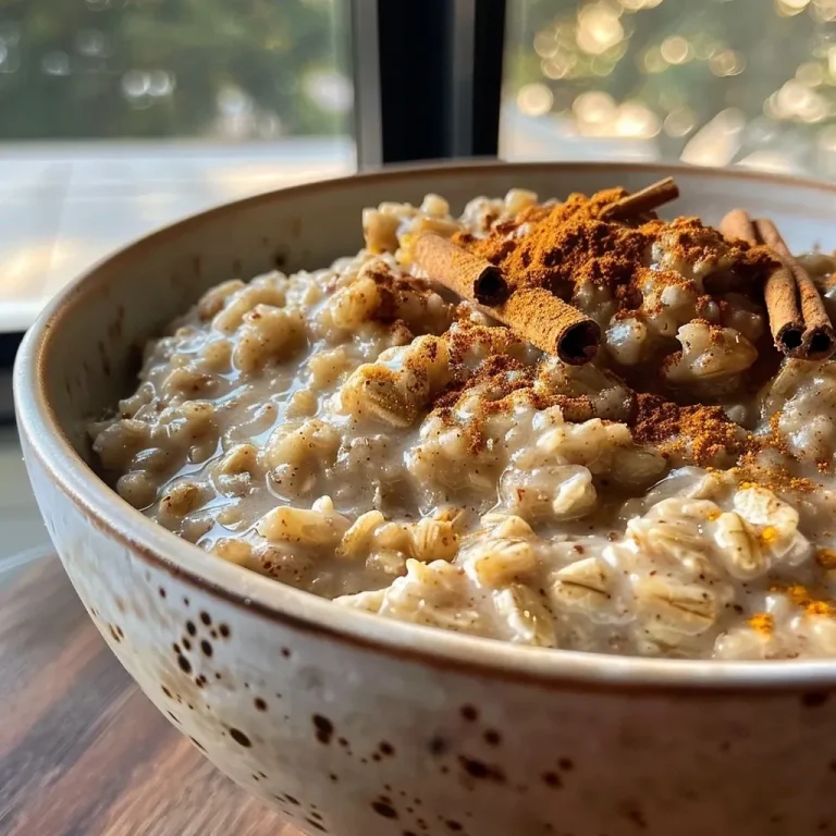 Awaken Your Mornings with Spiced Vanilla Chai Oatmeal Bliss Close-up view of a bowl of Spiced Vanilla Chai Oatmeal, topped with cinnamon and nuts.