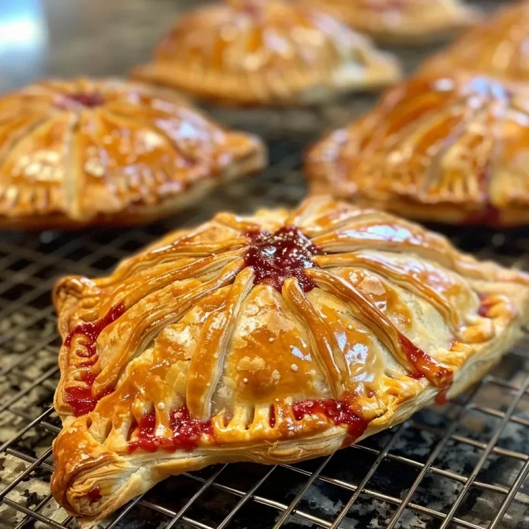 Crafting Delight: The Art of Spider Hand Pies Close-up view of golden-brown Spider Hand Pies filled with raspberries.