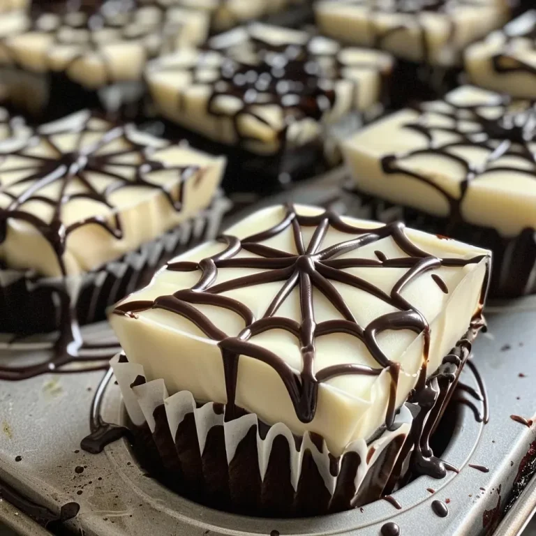 Creatively Crafting Spider Web Fudge: A Sweet Halloween Treat Close-up of a slice of Spider Web Fudge showing its creamy texture and decorative white chocolate design.