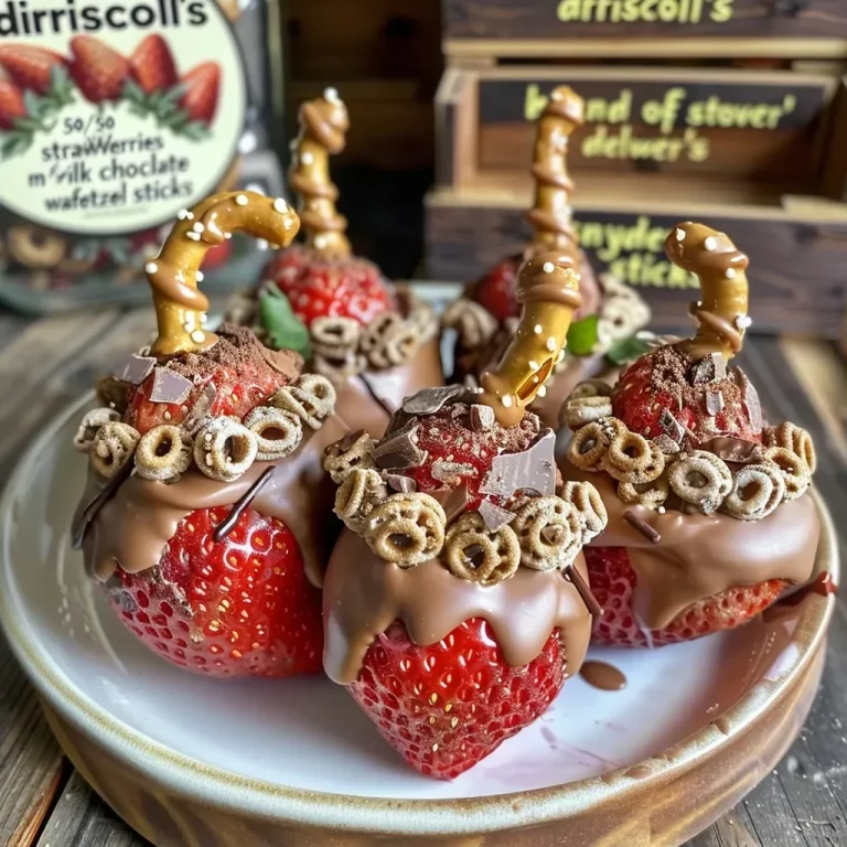 Enchanting Strawberry Witch Brooms: A Fun Halloween Treat Juicy strawberries arranged like witch brooms with chocolate and pretzel stick handles.