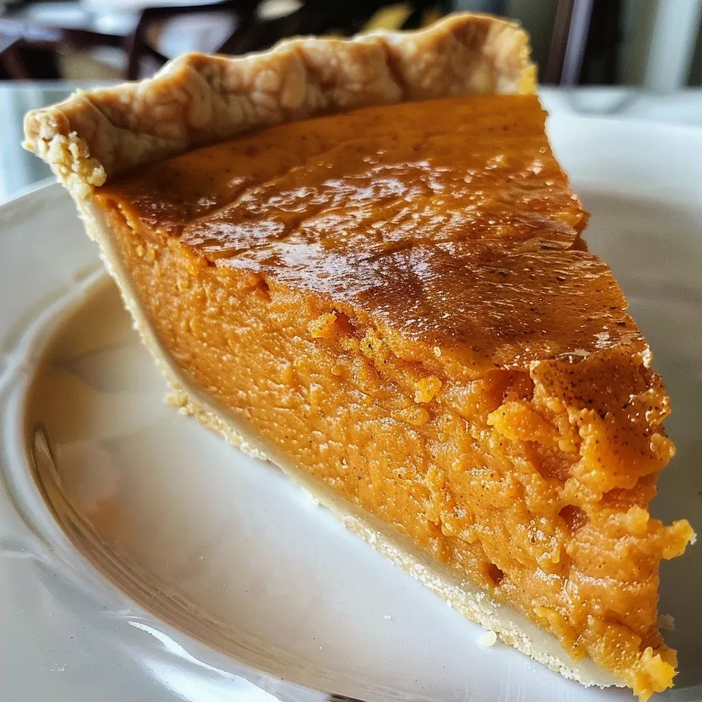 Close-up image of a freshly baked Sweet Potato Pie with a smooth filling.