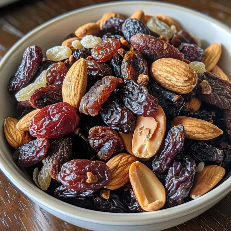 Crafting the Perfect Sweet & Savory Trail Mix: A Flavorful Adventure Close-up view of a colorful Sweet & Savory Trail Mix with nuts and dried fruits.