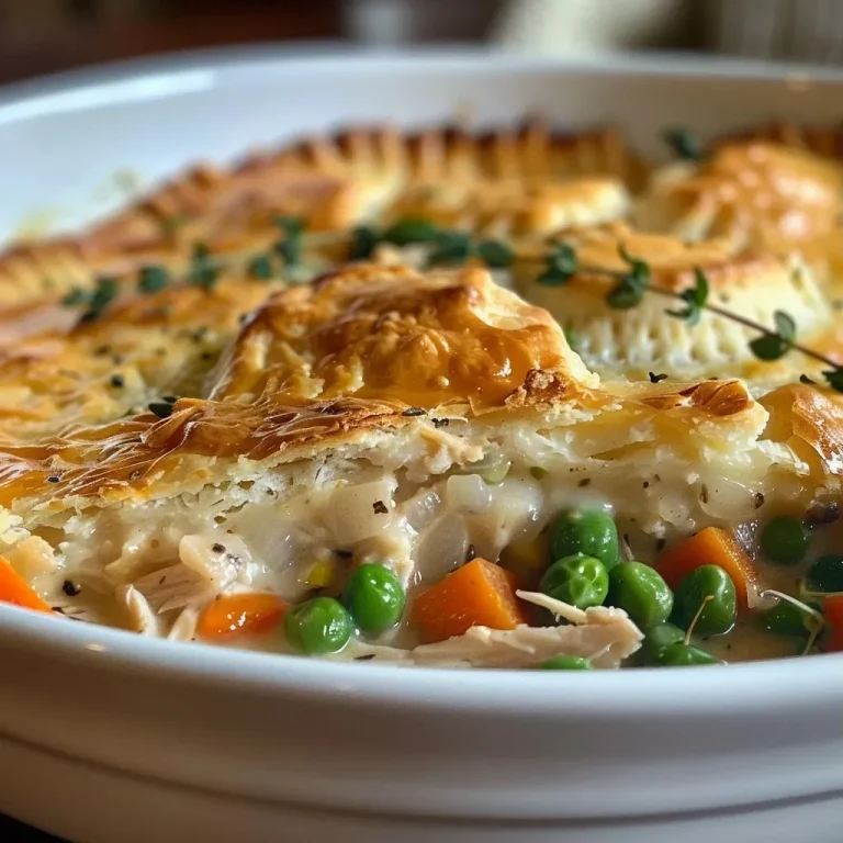 Crafting Comfort: The Ultimate Turkey Pot Pie for Every Home Cook Close-up view of a golden-brown Turkey Pot Pie with a flaky crust and visible turkey pieces.