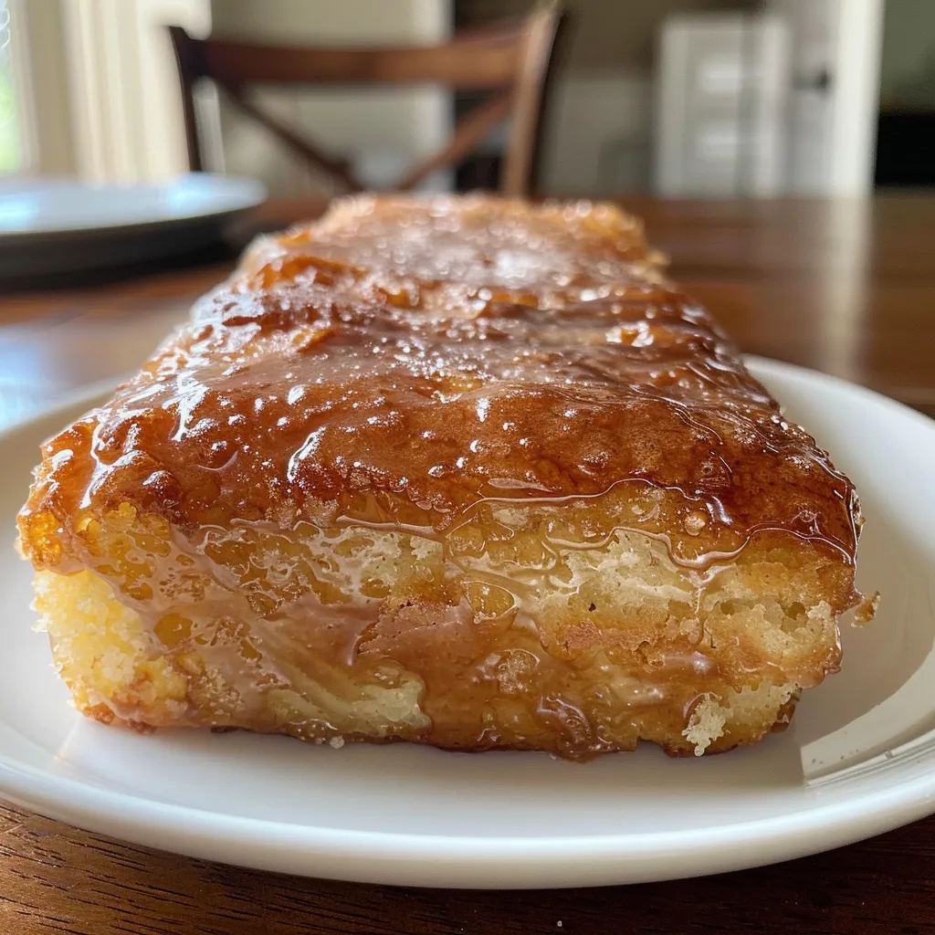 Juicy and rich maple glazed donut bread displayed from the side.