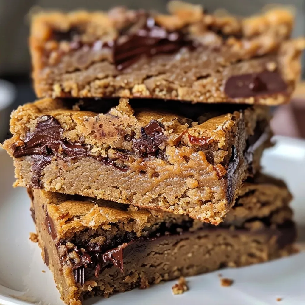 Side view of deliciously moist blondies with chocolate chunks and sugar eyes, showcasing a festive appearance.