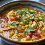 Close-up of a bowl of White Bean Chicken Chili with vibrant garnishes.