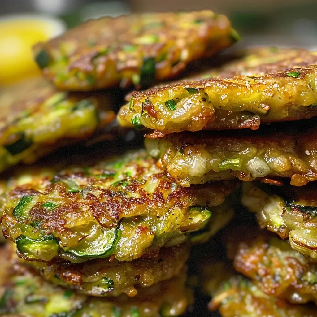 Side view of crispy zucchini fritters accompanied by roasted garlic and scallion aioli.